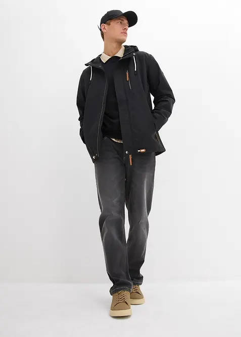 Funkční bunda s vodoodpudivou úpravou, kapucí a s detaily z umělé kůže, bonprix