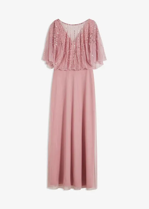 Maxi šaty z jemného tylu, s výšivkou s flitry, bonprix