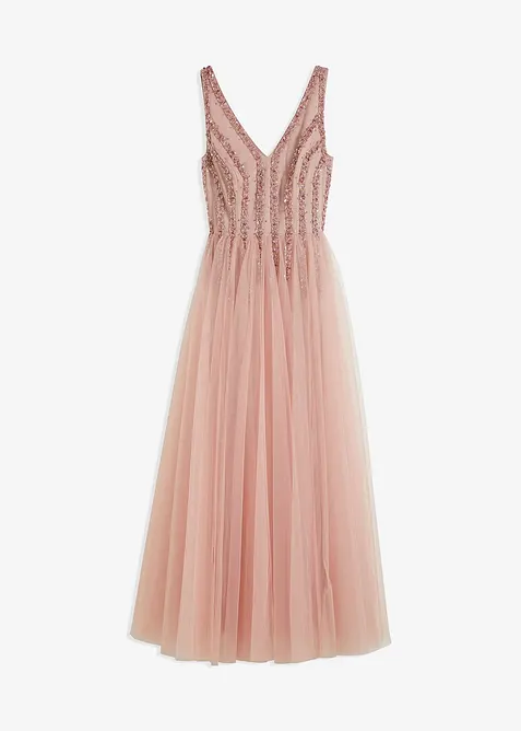 Maxi šaty z jemného tylu, s výšivkou s flitry, bonprix