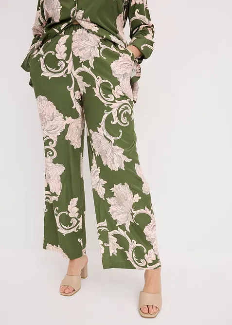 Palazzo kalhoty ze spl&yacute;vav&eacute;ho sat&eacute;nu, bonprix