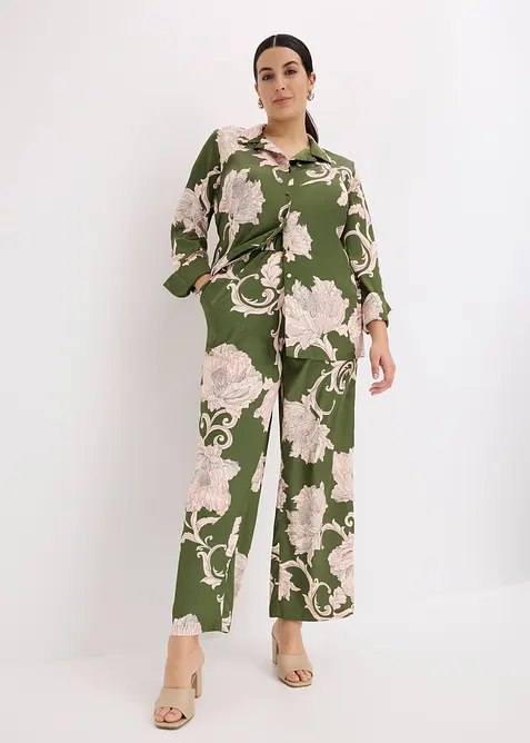 Palazzo kalhoty ze spl&yacute;vav&eacute;ho sat&eacute;nu, bonprix