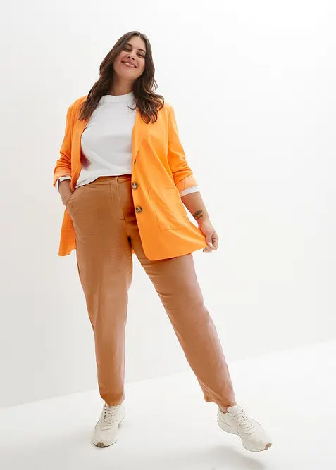 Zkrácené kalhoty s vysokým pasem, ze směsi lnu a viskózy, bonprix