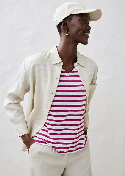 Tričko z čist&eacute;ho lnu, s netop&yacute;ř&iacute;mi ruk&aacute;vy, bonprix