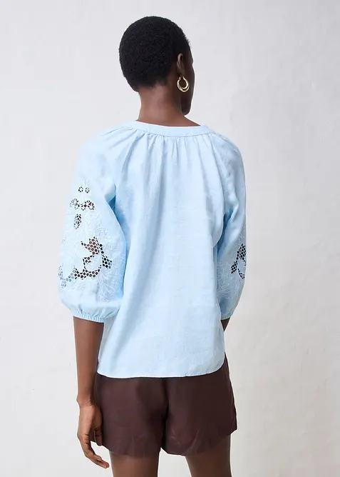 Tunika z čistého lnu, s dírkovanou výšivkou, bonprix