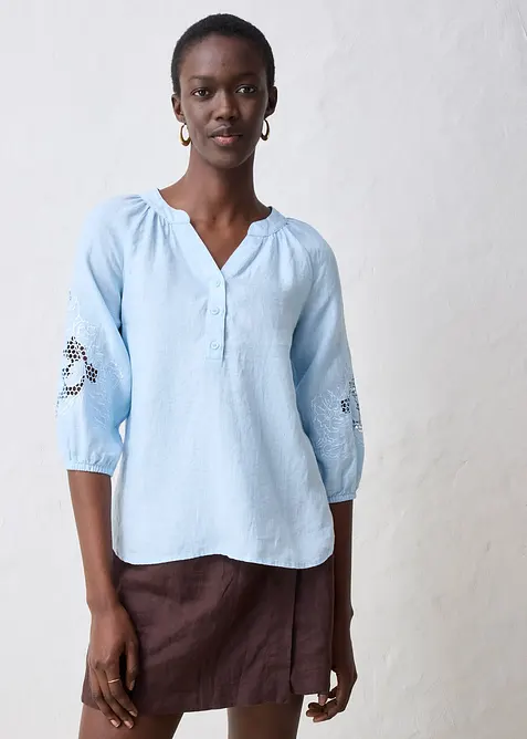 Tunika z čistého lnu, s dírkovanou výšivkou, bonprix