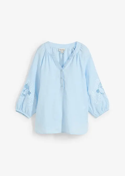 Tunika z čistého lnu, s dírkovanou výšivkou, bonprix