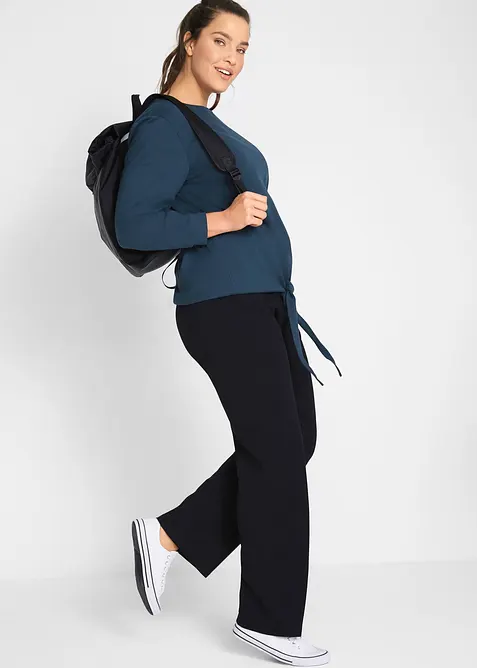 Žerzejové kalhoty s pasem na ohrnutí, Straight, bonprix