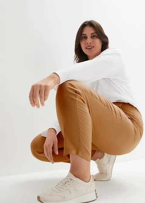 Zkrácené kalhoty s vysokým pasem, ze směsi lnu a viskózy, bonprix