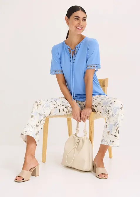 Úpletová tunika s krajkovým pásem, bonprix