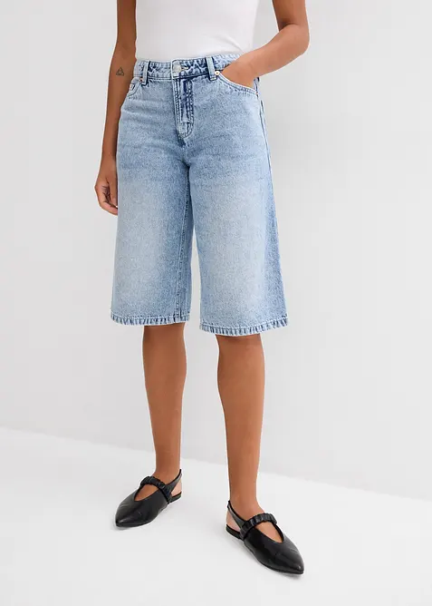 Džínové bermudy Mid Waist, Low Stretch, bonprix
