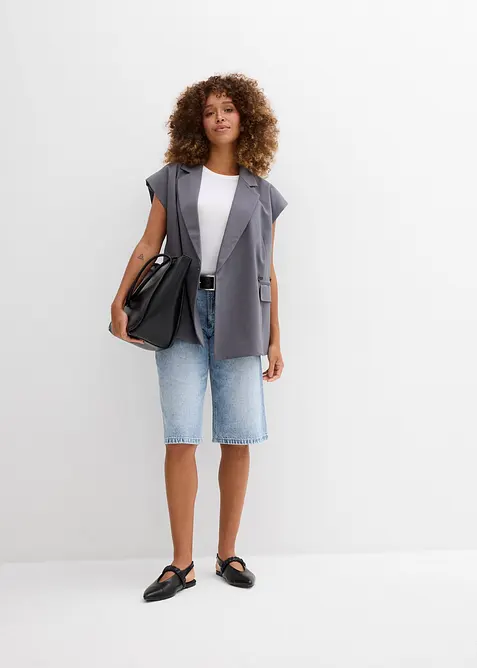 Džínové bermudy Mid Waist, Low Stretch, bonprix