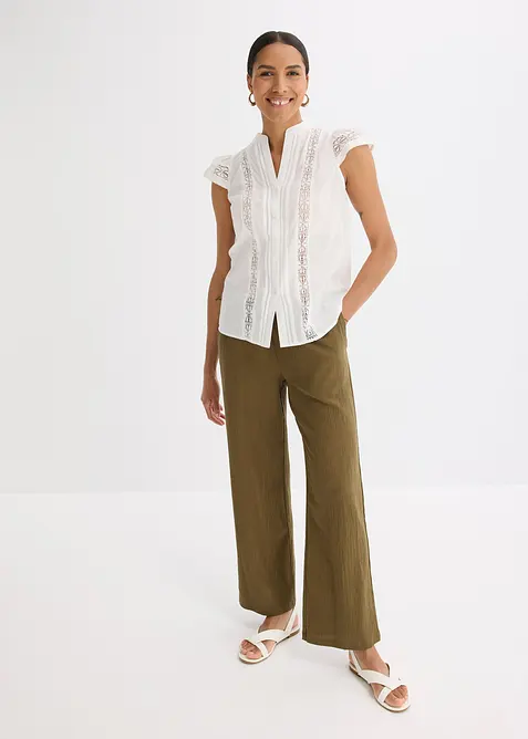 Halenkový top s dírkovanou výšivkou, z čisté bavlny, bonprix