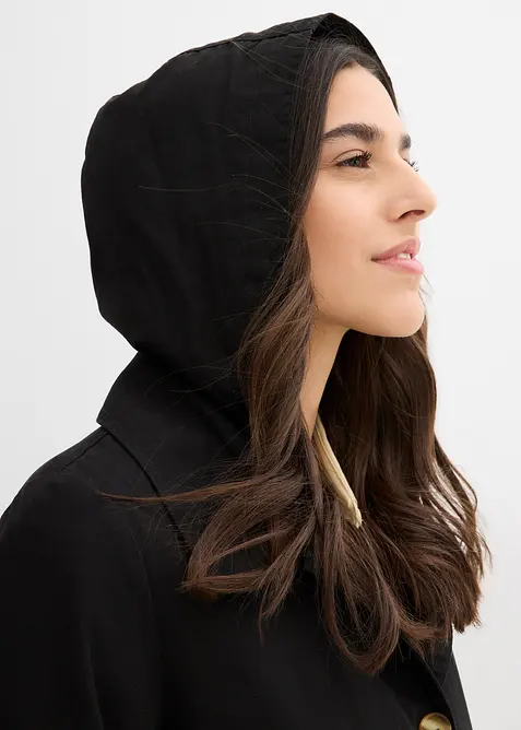 Kabát v trečkotovém vzhledu s odnímatelnou kapucí, bonprix