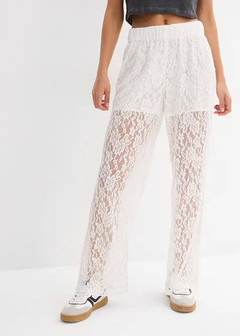 Kalhoty bez zapínání, s krajkou, bonprix