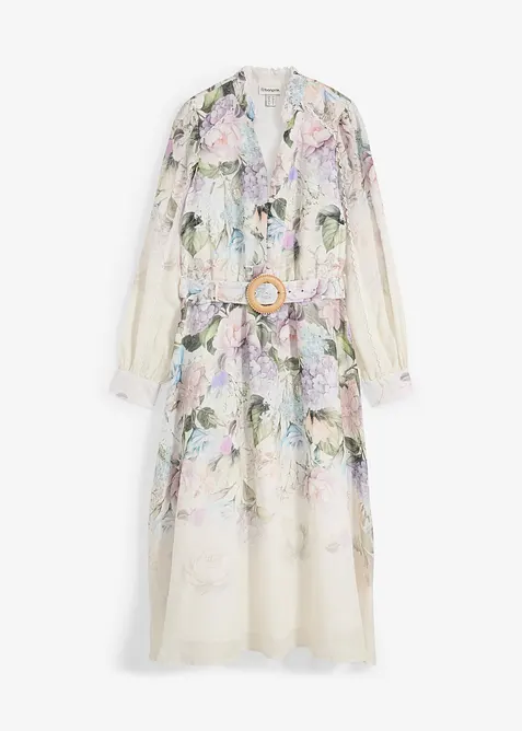 Midi šaty z ramie (2dílná souprava s páskem), bonprix