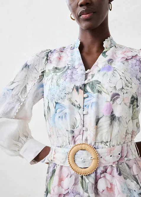 Midi šaty z ramie (2dílná souprava s páskem), bonprix