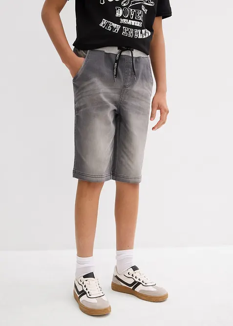 Teplákové džínové bermudy bez zapínání, Regular Fit, bonprix
