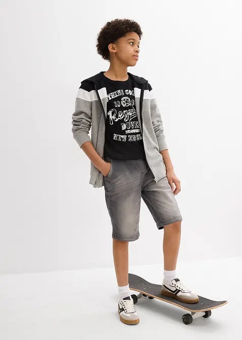 Teplákové džínové bermudy bez zapínání, Regular Fit, bonprix