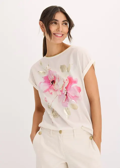 Triko s tkanou vsadkou, bonprix