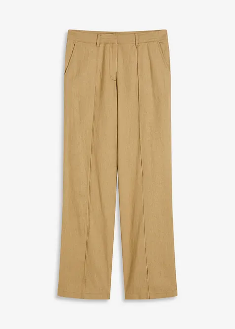 Kalhoty se lnem a sklady u pasu, High Waist, bonprix