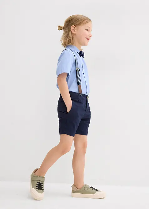 Košile s krátkým rukávem, chino bermudy, šle a motýlek (4dílná souprava), bonprix