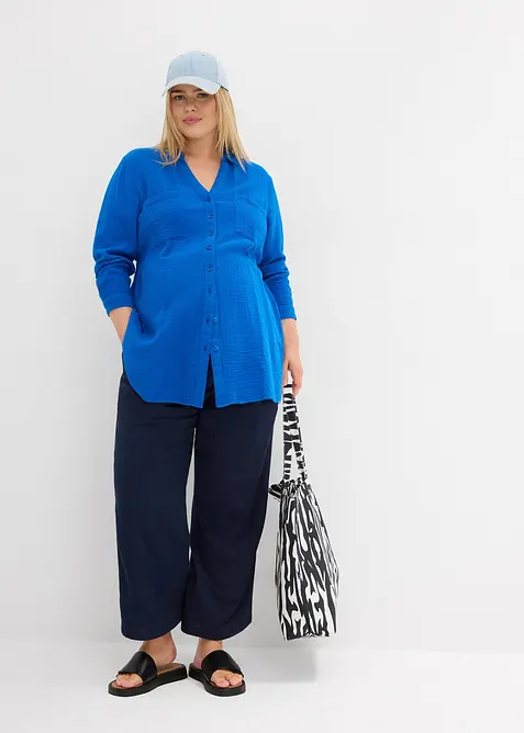 Těhotensk&eacute; kalhoty z mu&scaron;el&iacute;nu z čist&eacute; bavlny, Loose Fit, bonprix