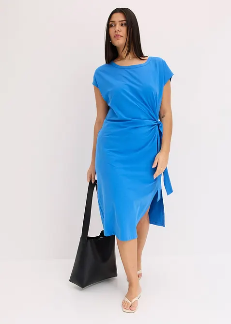 Žerzejové šaty z elastické bavlněné směsi, s uzlem, bonprix