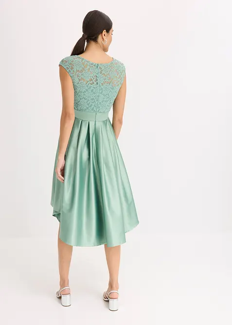 Šaty s delším zadním dílem, z lesklého saténu s krajkou, bonprix