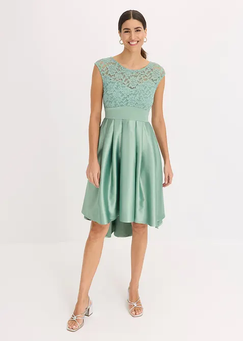 Šaty s delším zadním dílem, z lesklého saténu s krajkou, bonprix