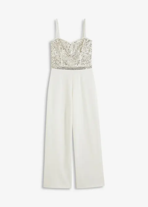 Svatební overal ze strukturovaného krepu, s výšivkou s perličkami, bonprix