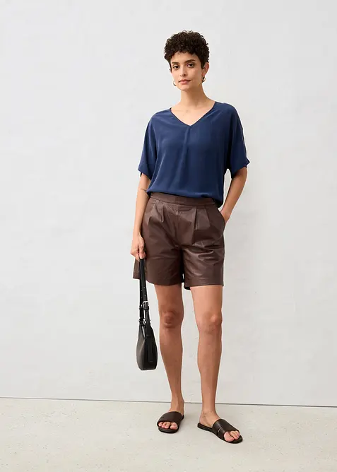 Triko  s podílem hedvábí a tkanou vsadkou, bonprix