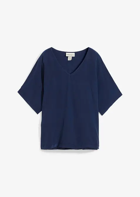 Triko  s podílem hedvábí a tkanou vsadkou, bonprix