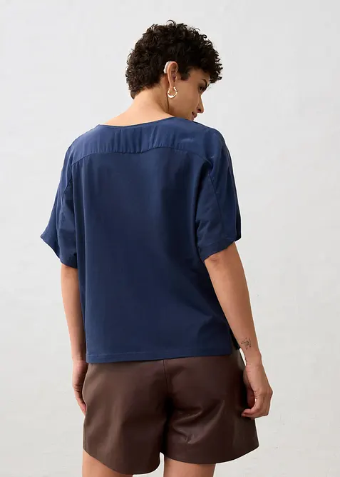 Triko  s podílem hedvábí a tkanou vsadkou, bonprix