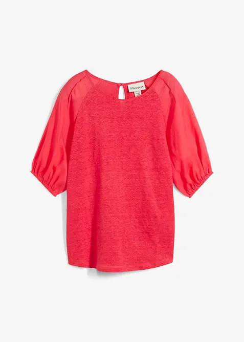 Lněné tričko s balonovými rukávy, bonprix