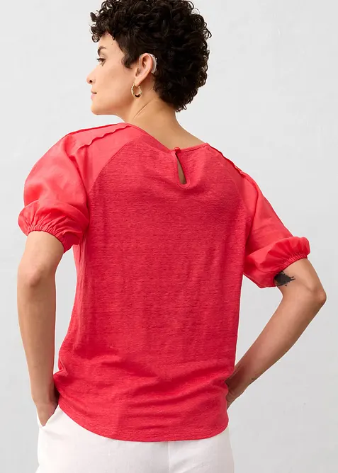 Lněné tričko s balonovými rukávy, bonprix