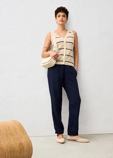 Ažurová pletená vesta s podílem lnu, bonprix