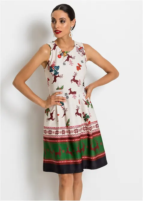 Pouzdrové šaty z pevného materiálu scuba, s vánočním motivem, bonprix