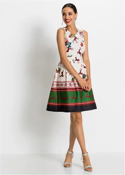 Pouzdrové šaty z pevného materiálu scuba, s vánočním motivem, bonprix