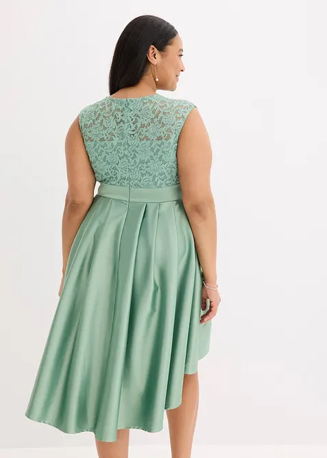 Šaty s delším zadním dílem, z lesklého saténu s krajkou, bonprix