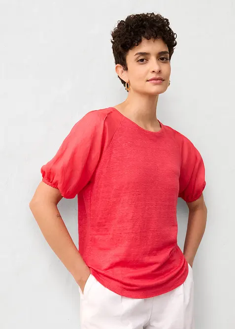 Lněné tričko s balonovými rukávy, bonprix