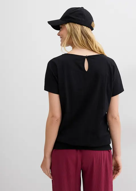 Triko z žíhané příze a s žabičkovaným lemem, z organické bavlny, bonprix