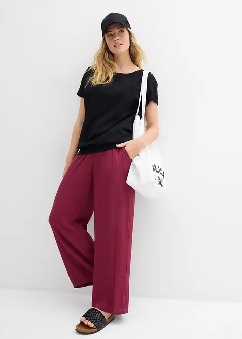 Triko z žíhané příze a s žabičkovaným lemem, z organické bavlny, bonprix