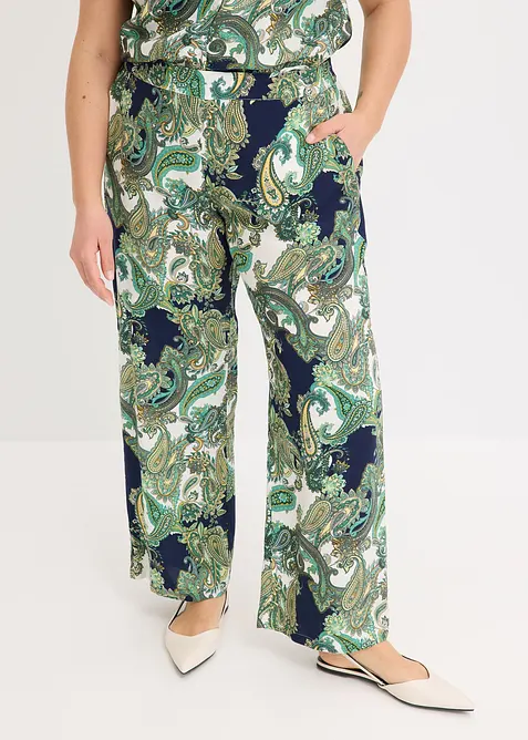 Kalhoty ze spl&yacute;vav&eacute; visk&oacute;zy s potiskem, bonprix