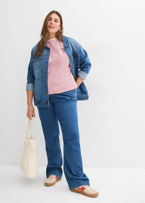 Pruhované triko s výšivkou, bonprix