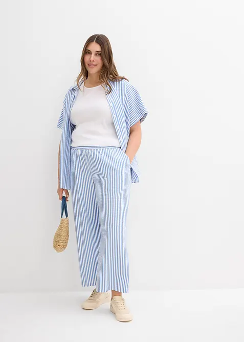 Palazzo kalhoty ze seersuckeru, 7/8 d&eacute;lka, bonprix