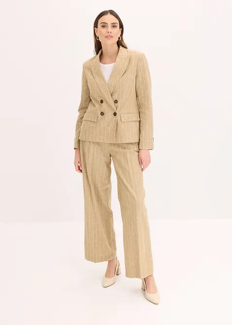 Kalhoty se sklady u pasu a s podílem lnu, bonprix