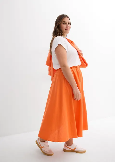 Midi sukně ze lněn&eacute; směsi, bonprix