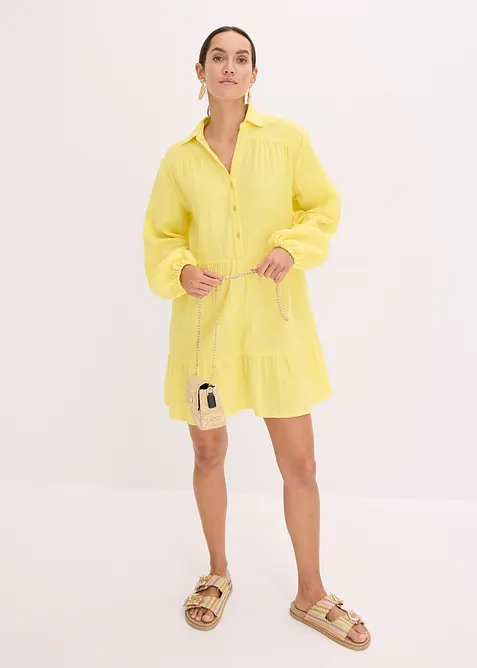 Krátké volánové šaty z mušelínu, bonprix