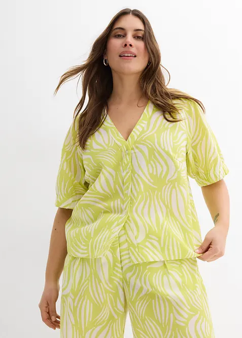 Halenka s krátkým rukávem ve lněném vzhledu, bonprix