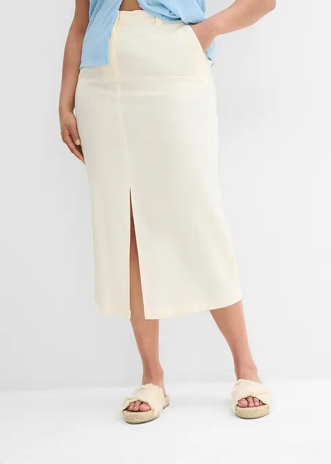 Midi sukně ze vzdušné lněné směsi, bonprix